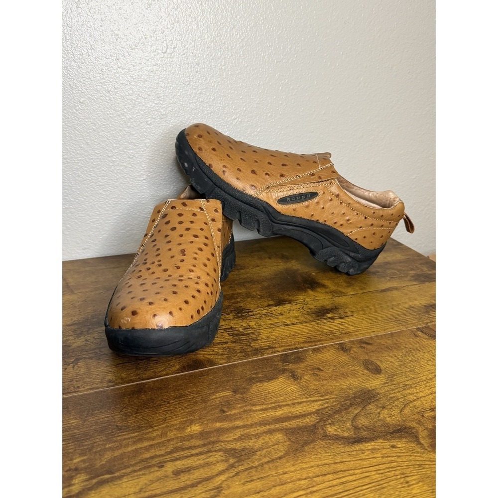Roper Faux Ostrich Performance Slip On  Mens Size 11 Brown Casual Shoes